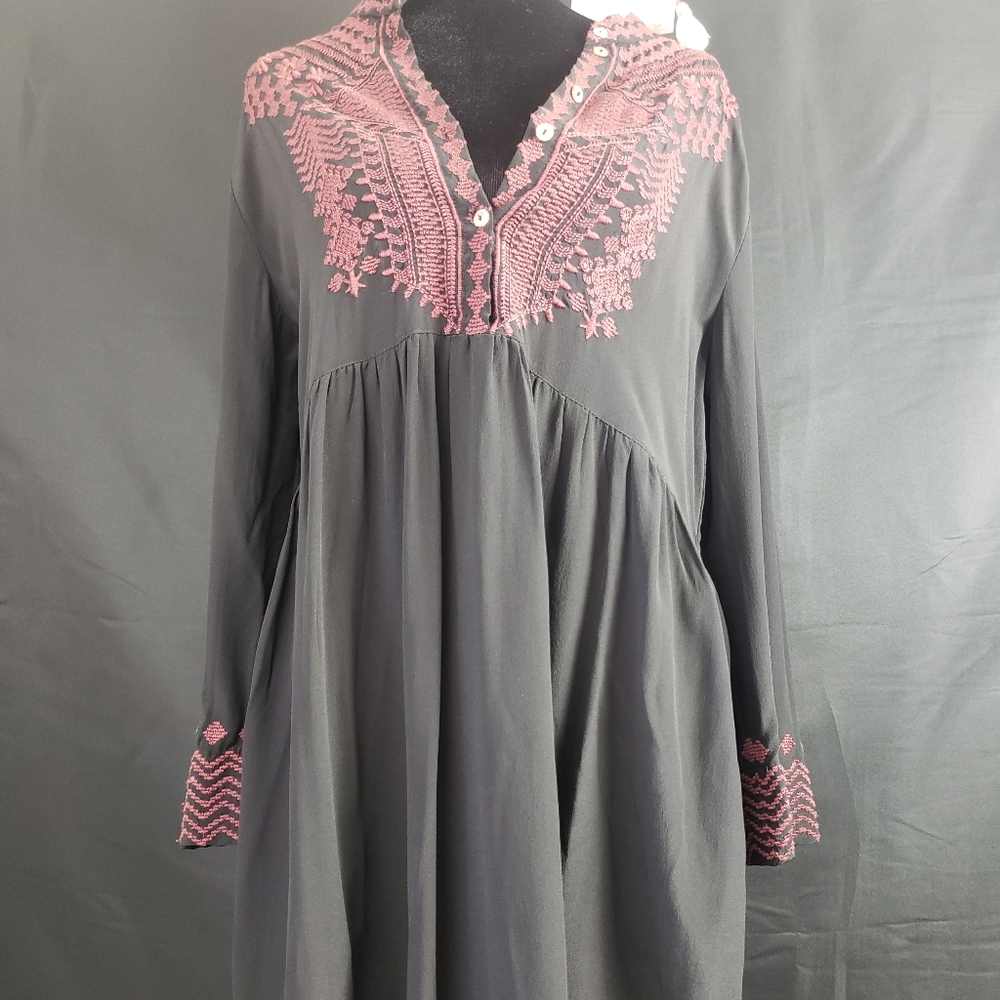 NWT Johnny Was Workshop Black Long Sleeve Dress Boho Chic Designer Style Cute